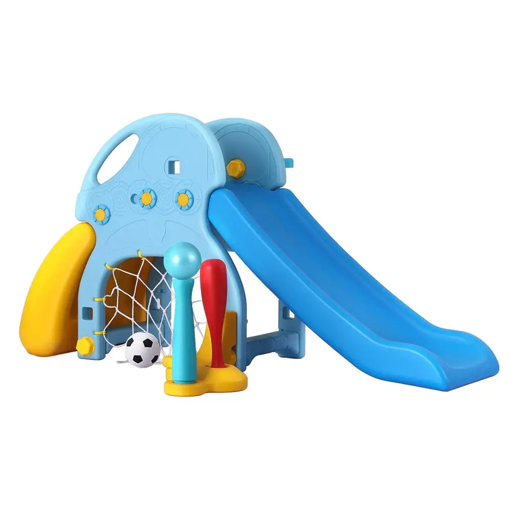 Keezi Kids Slide Set Baseball Bat Basketball Hoop Outdoor Playground 120cm Blue - Baby & Kids > Baby & Kid’s Toys >