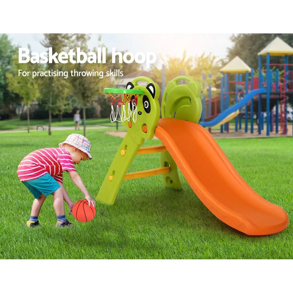Keezi Kids Slide Set Basketball Hoop Indoor Outdoor Playground Toys 100cm Orange - Baby & Kids > Baby & Kid’s Toys >