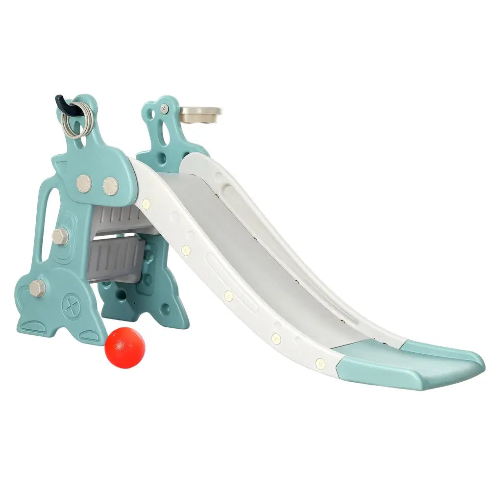 Keezi Kids Slide Set Basketball Hoop Ring Outdoor Playground Toy Deer 140cm Blue - Baby & Kids > Baby & Kid’s Toys >