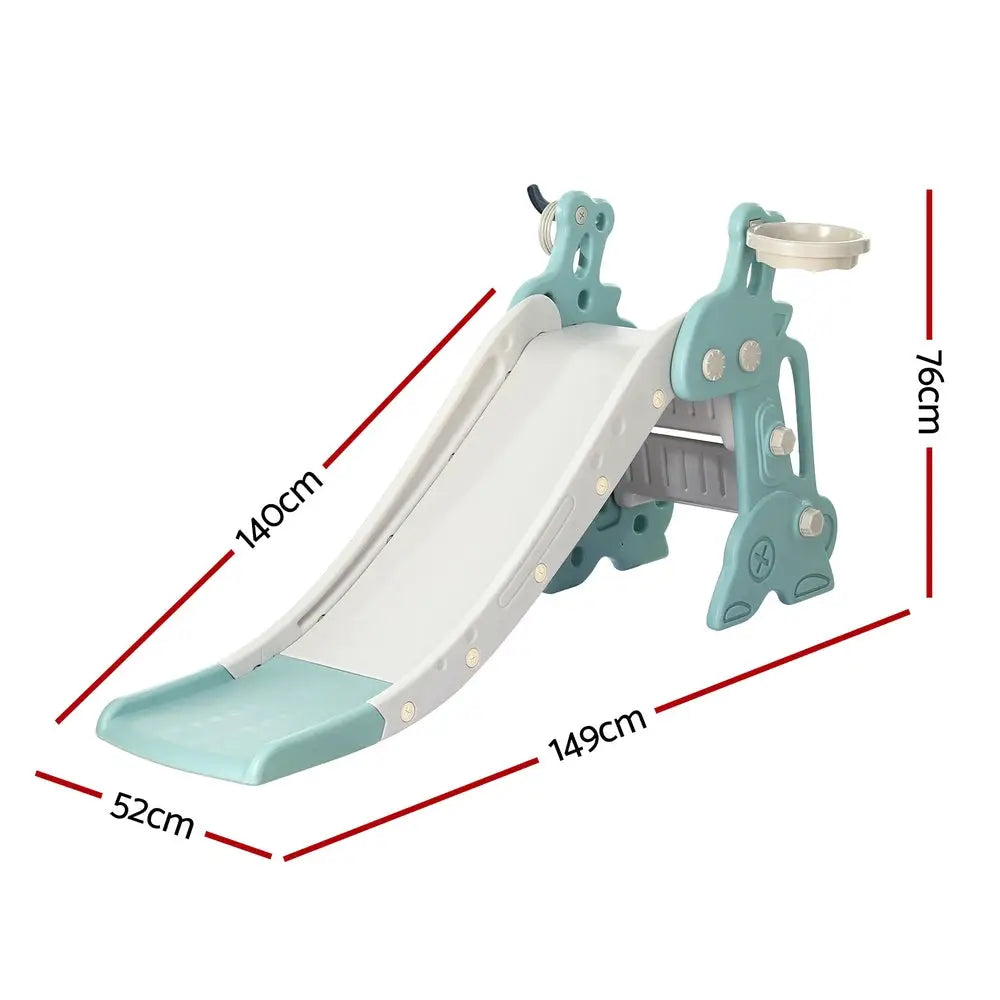 Keezi Kids Slide Set Basketball Hoop Ring Outdoor Playground Toy Deer 140cm Blue - Baby & Kids > Baby & Kid’s Toys >