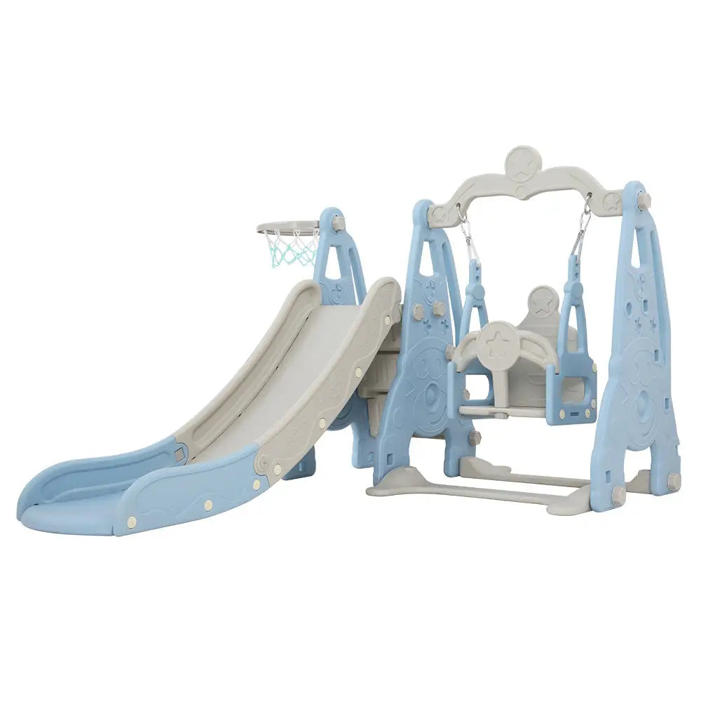 Keezi Kids Slide Swing Set Basketball Hoop Outdoor Playground Toys 170cm Blue - Baby & Kids > Baby & Kid’s Toys >