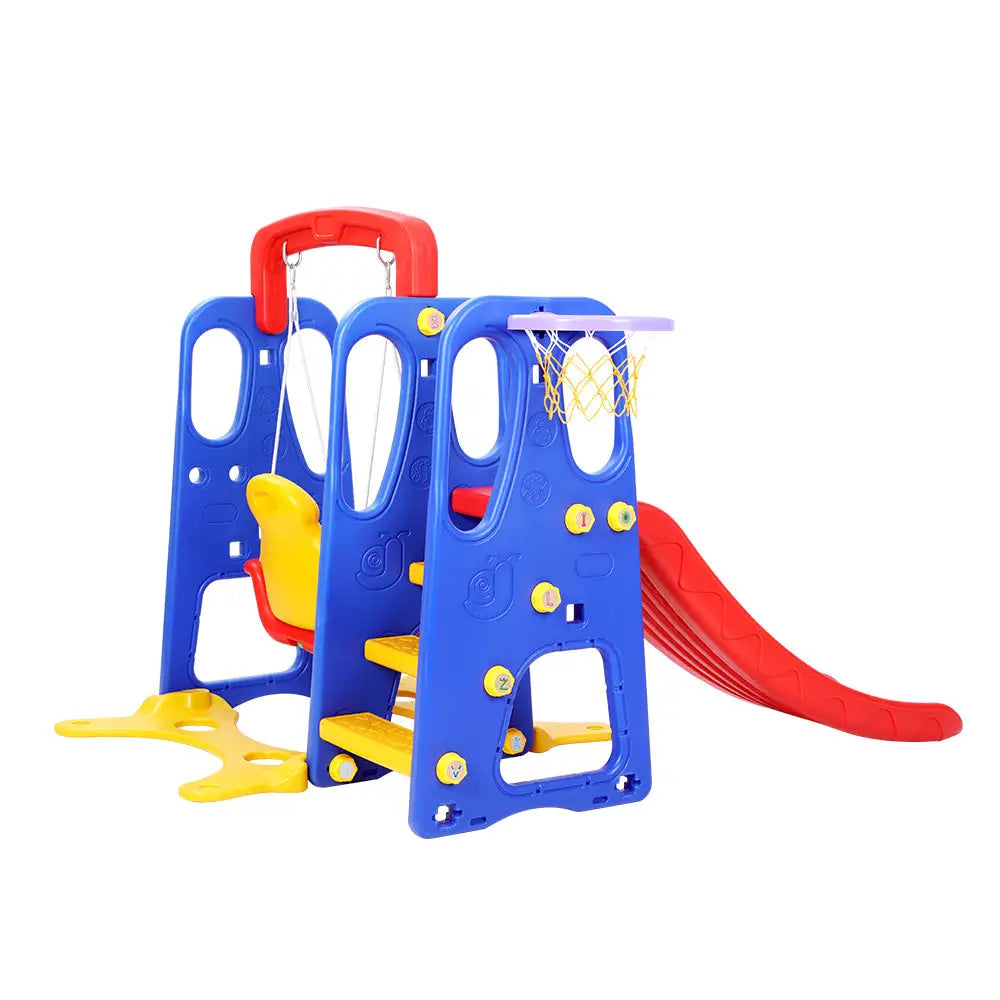 Keezi Kids Slide Swing Set Basketball Hoop Outdoor Playground Toys 120cm Blue - Baby & Kids > Baby & Kid’s Toys >