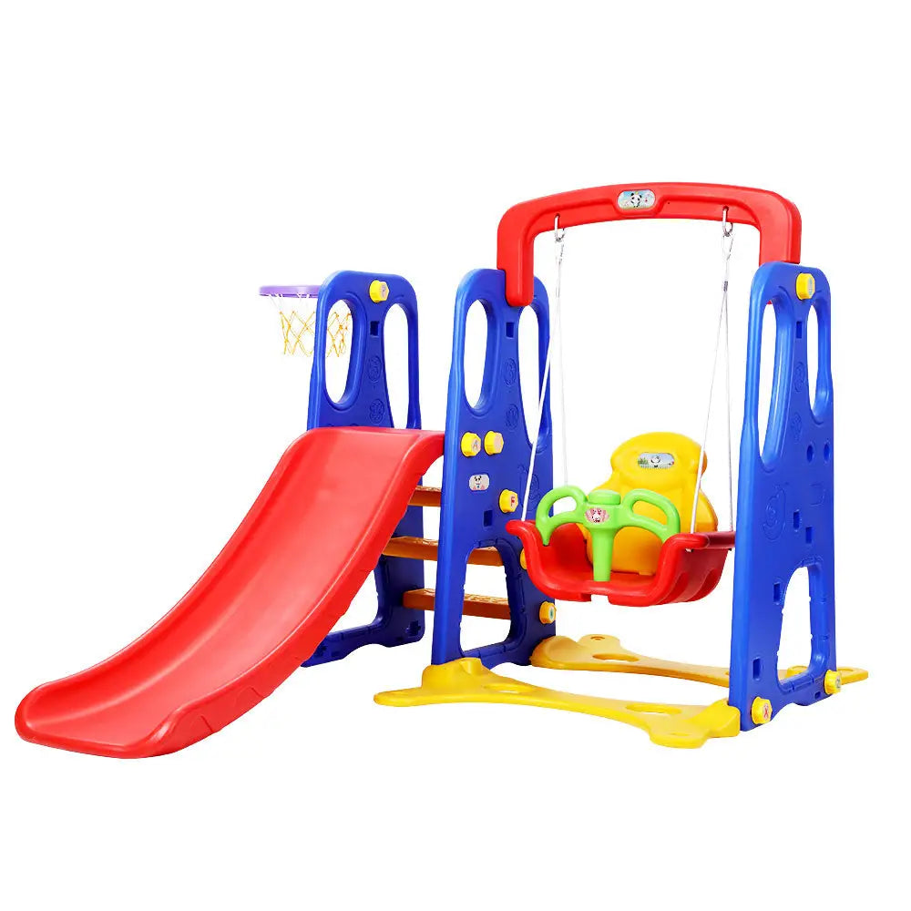 Keezi Kids Slide Swing Set Basketball Hoop Outdoor Playground Toys 120cm Blue - Baby & Kids > Baby & Kid’s Toys >