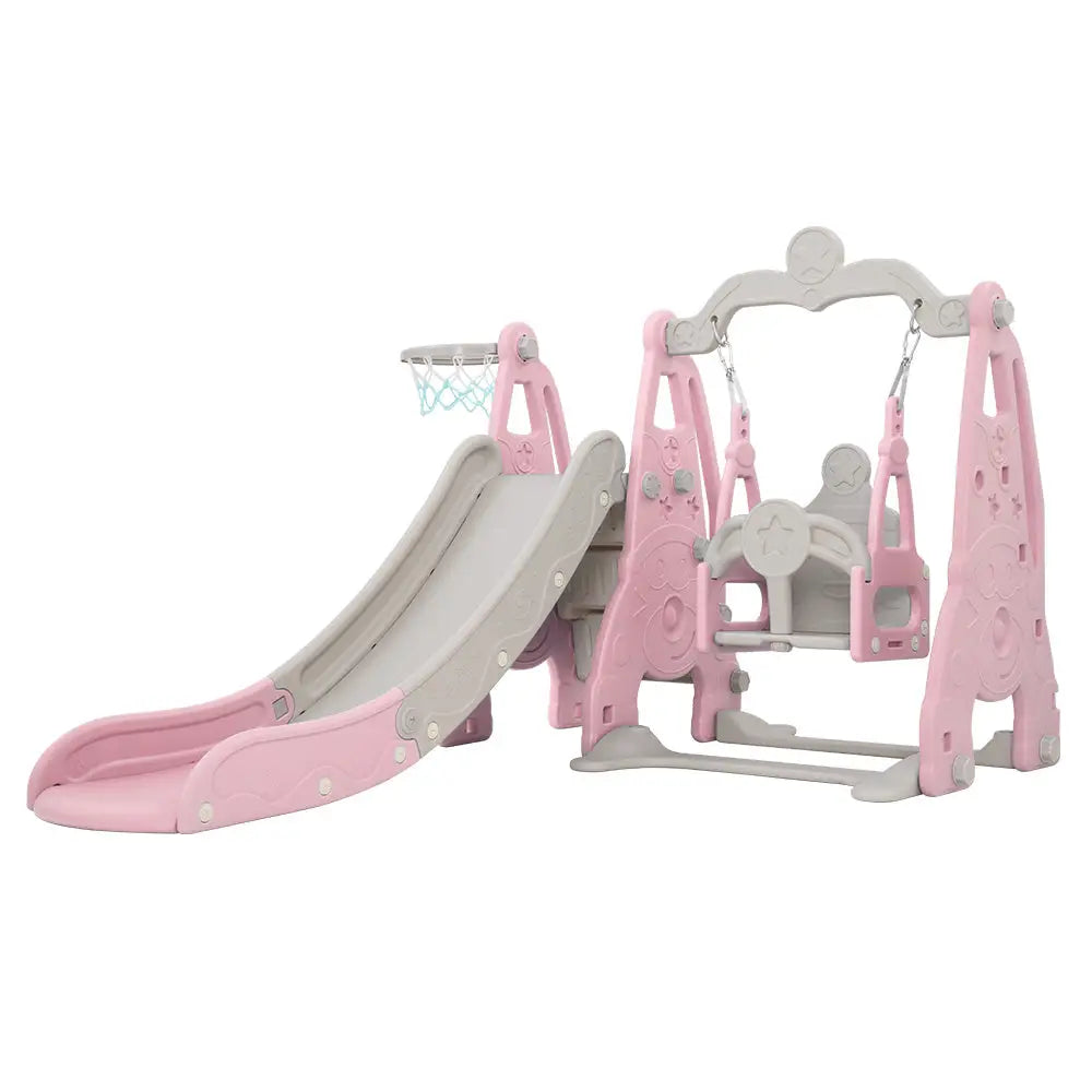 Keezi Kids Slide Swing Set Basketball Hoop Outdoor Playground Toys 170cm Pink - Baby & Kids > Baby & Kid’s Toys >