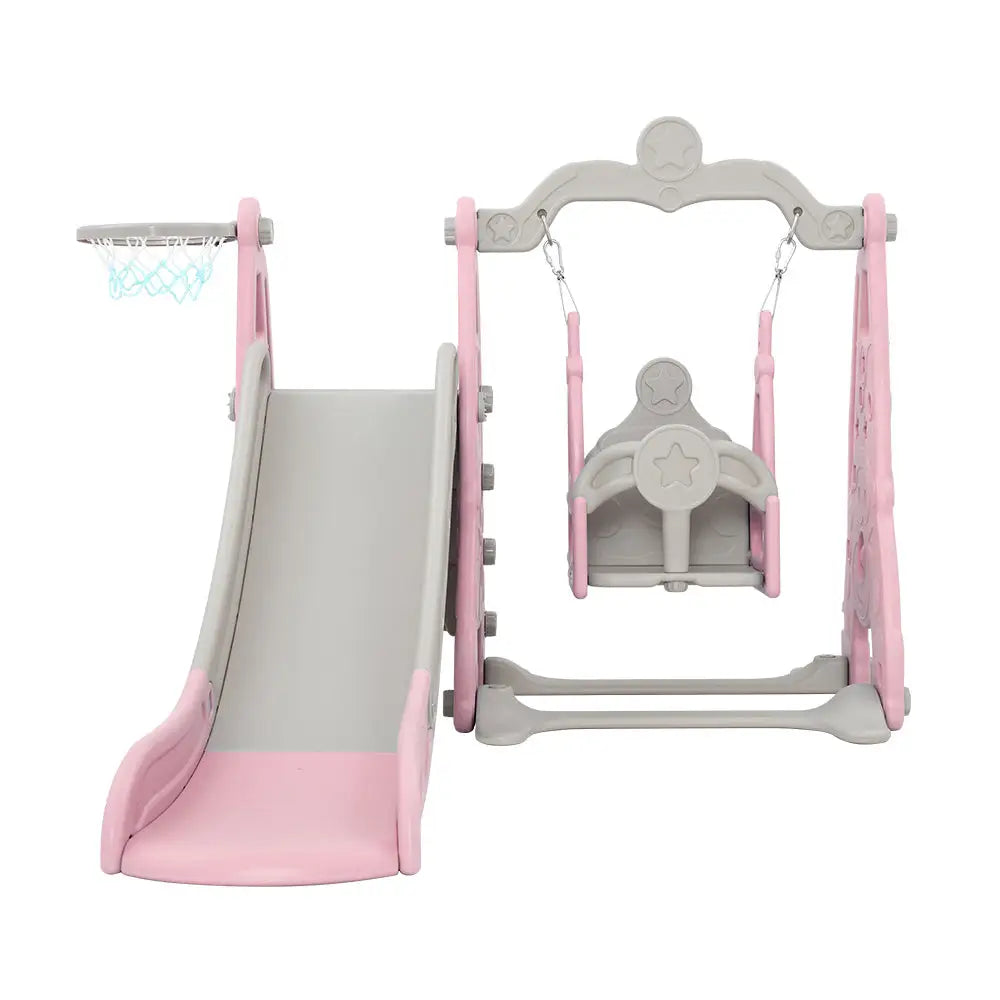 Keezi Kids Slide Swing Set Basketball Hoop Outdoor Playground Toys 170cm Pink - Baby & Kids > Baby & Kid’s Toys >