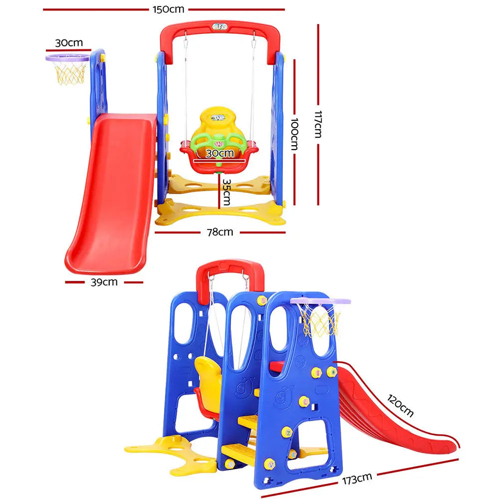Keezi Kids Slide Swing Set Basketball Hoop Outdoor Playground Toys 120cm Blue - Baby & Kids > Baby & Kid’s Toys >