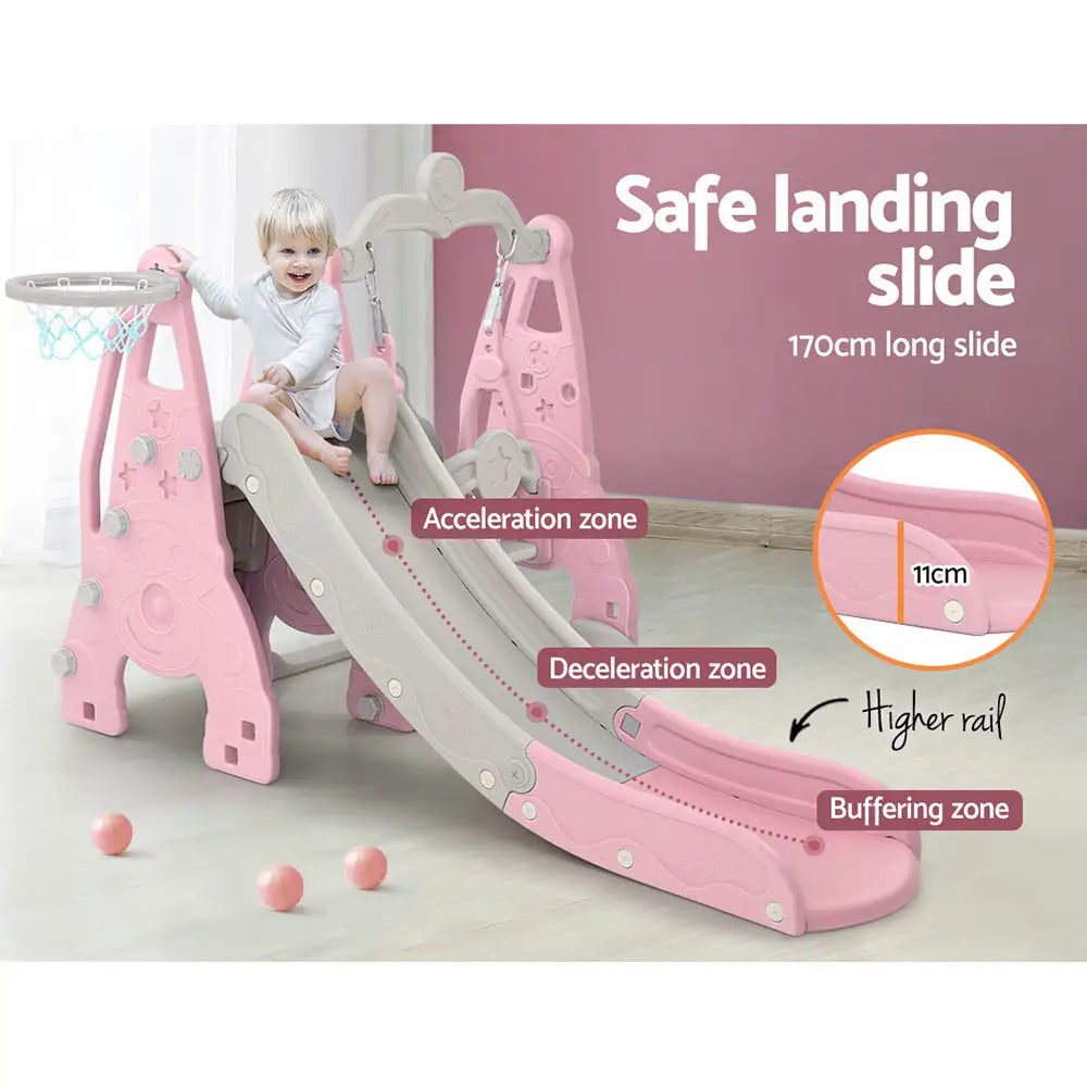 Keezi Kids Slide Swing Set Basketball Hoop Outdoor Playground Toys 170cm Pink - Baby & Kids > Baby & Kid’s Toys >