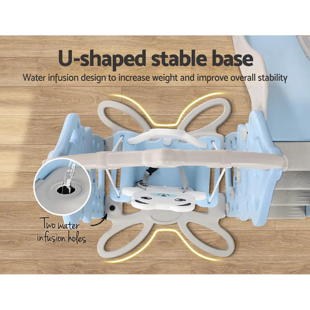 Keezi Kids Slide Swing Set Basketball Hoop Rings Outdoor Playground 170cm Blue - Baby & Kids > Baby & Kid’s Toys >