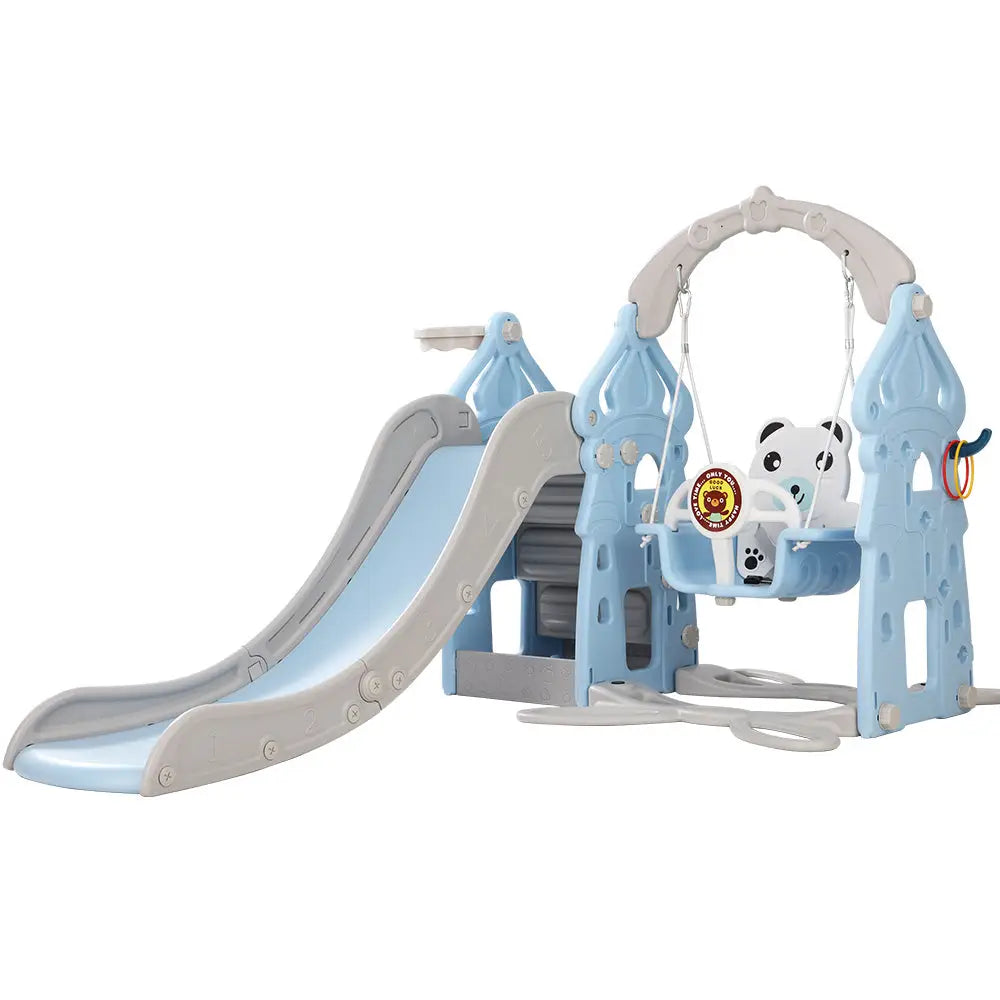 Keezi Kids Slide Swing Set Basketball Hoop Rings Outdoor Playground 170cm Blue - Baby & Kids > Baby & Kid’s Toys >