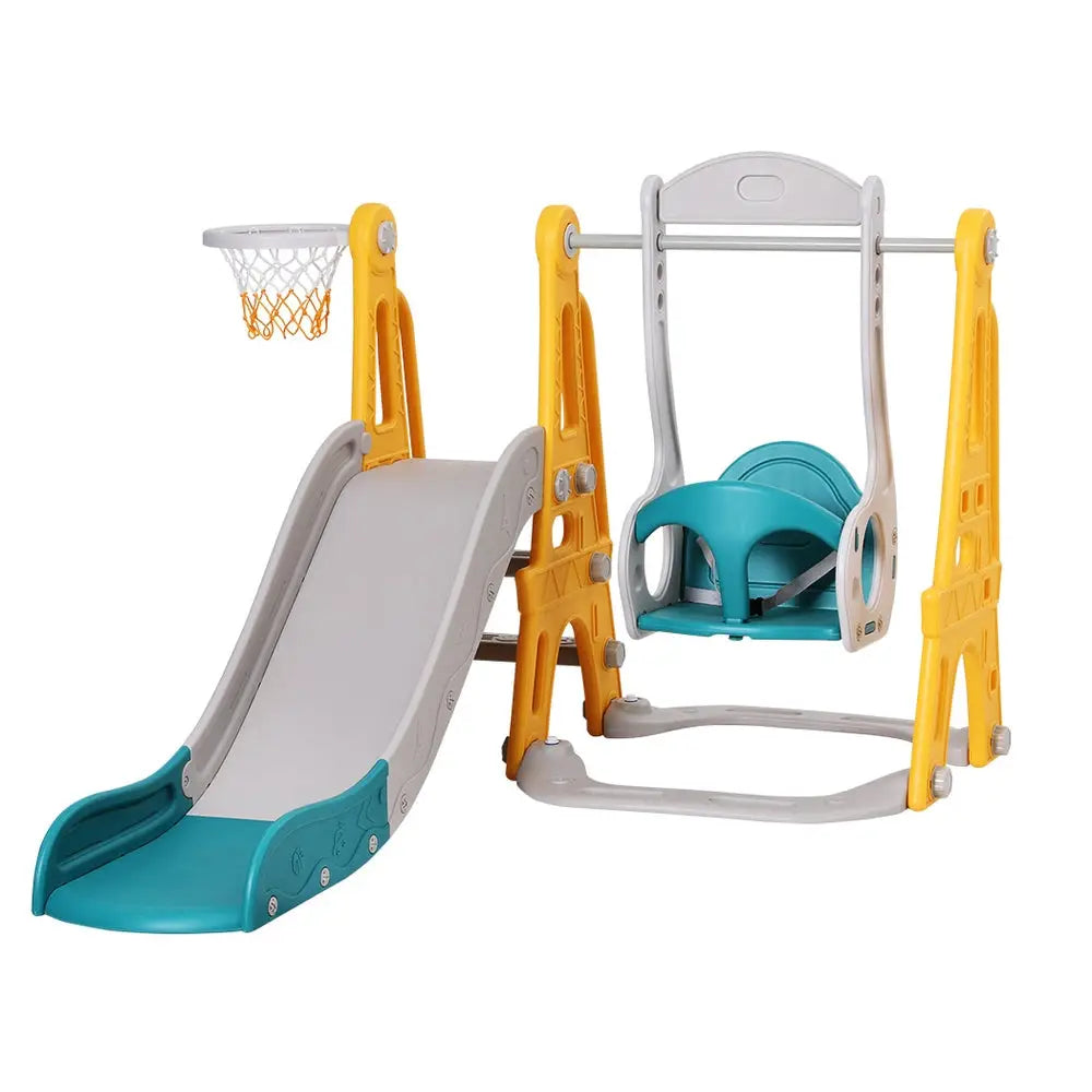 Keezi Kids Slide Swing Set Basketball Outdoor Toys Adjustable Height 140cm Green - Baby & Kids > Baby & Kid’s Toys >