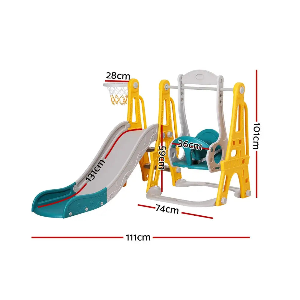 Keezi Kids Slide Swing Set Basketball Outdoor Toys Adjustable Height 140cm Green - Baby & Kids > Baby & Kid’s Toys >