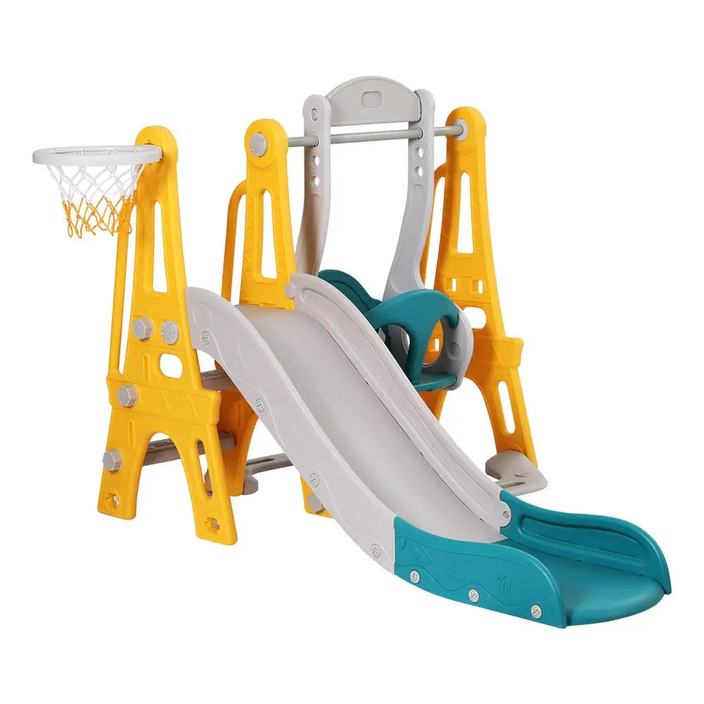 Keezi Kids Slide Swing Set Basketball Outdoor Toys Adjustable Height 140cm Green - Baby & Kids > Baby & Kid’s Toys >