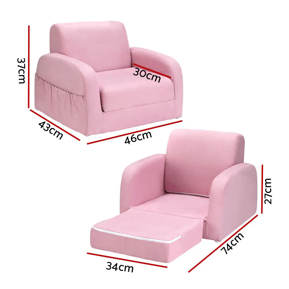 Keezi Kids Sofa 2 Seater Children Flip Open Couch Lounger Armchair Soft Pink - Baby & Kids > Kid’s Furniture