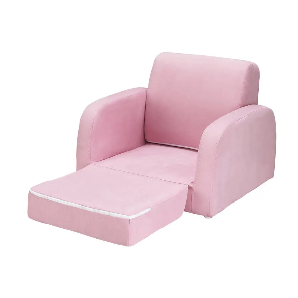 Keezi Kids Sofa 2 Seater Children Flip Open Couch Lounger Armchair Soft Pink - Baby & Kids > Kid’s Furniture