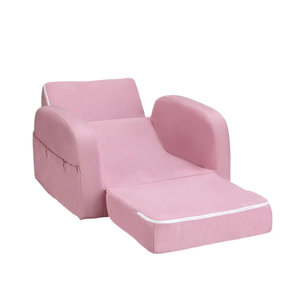 Keezi Kids Sofa 2 Seater Children Flip Open Couch Lounger Armchair Soft Pink - Baby & Kids > Kid’s Furniture