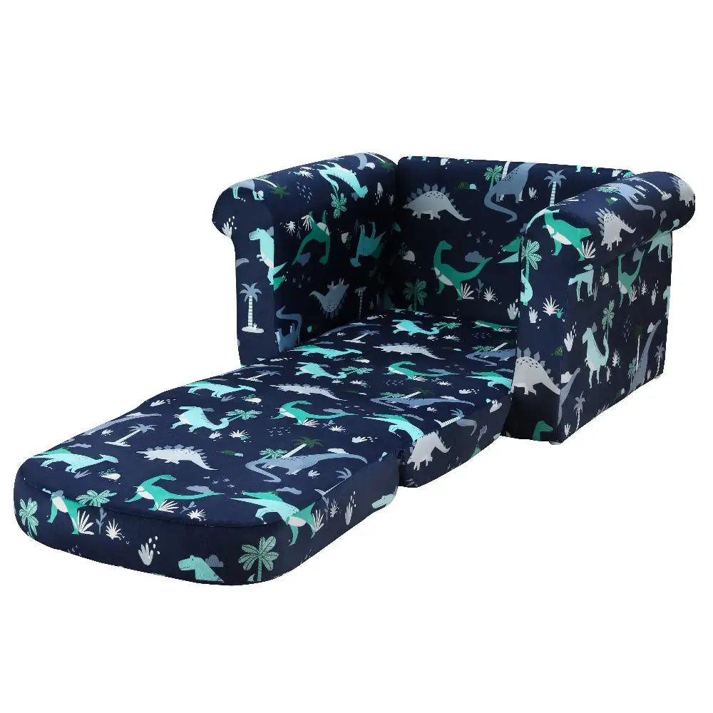 Keezi Kids Sofa 2 Seater Children Flip Open Couch Lounger Armchair Dinosaur Navy - Baby & Kids > Kid’s Furniture