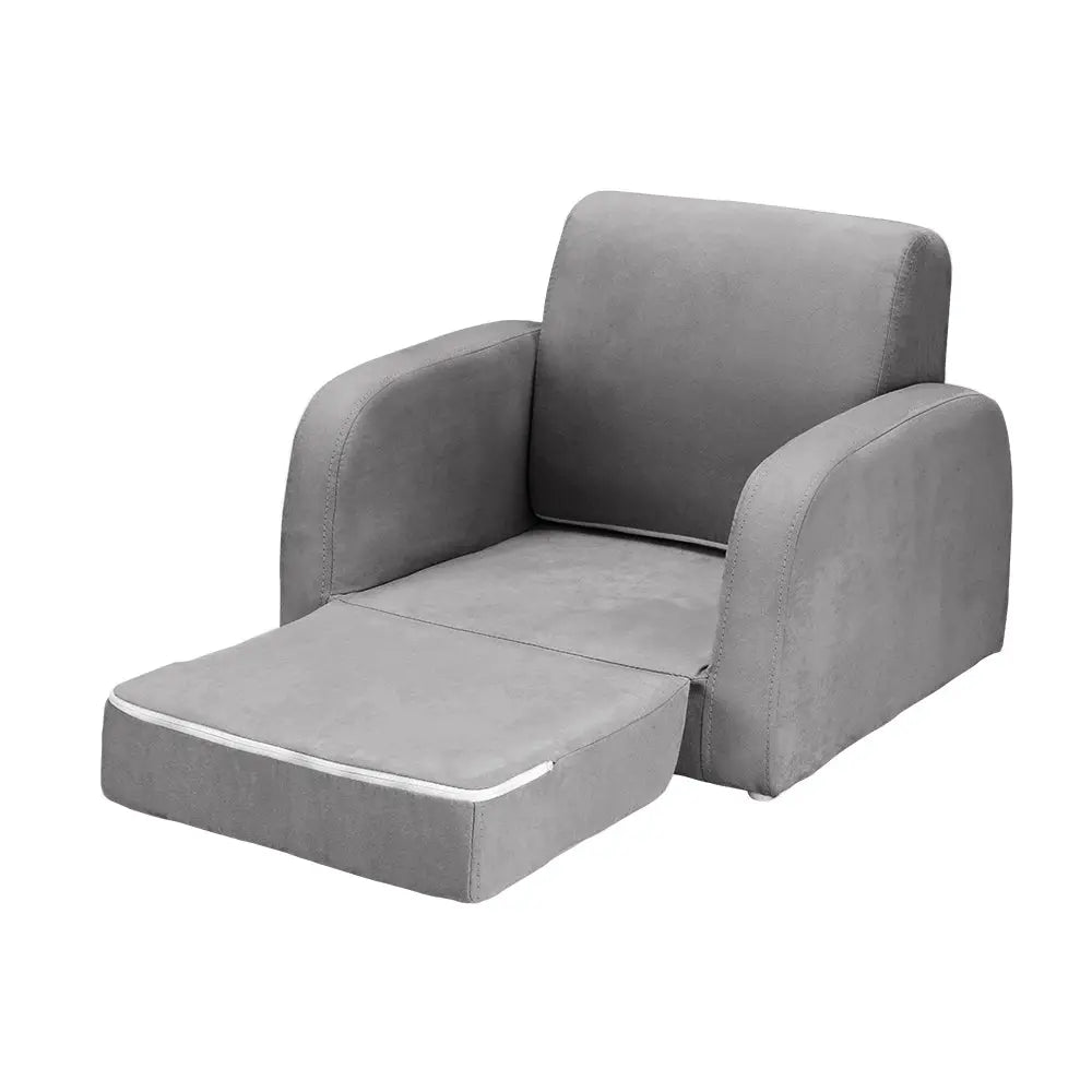Keezi Kids Sofa 2 Seater Children Flip Open Couch Lounger Armchair Soft Grey - Baby & Kids > Kid’s Furniture