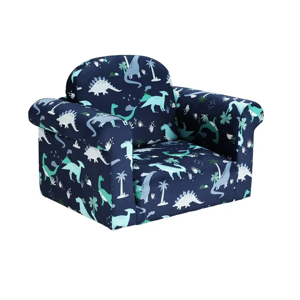 Keezi Kids Sofa 2 Seater Children Flip Open Couch Lounger Armchair Dinosaur Navy - Baby & Kids > Kid’s Furniture