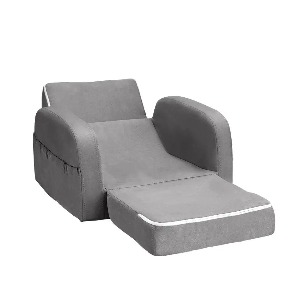 Keezi Kids Sofa 2 Seater Children Flip Open Couch Lounger Armchair Soft Grey - Baby & Kids > Kid’s Furniture