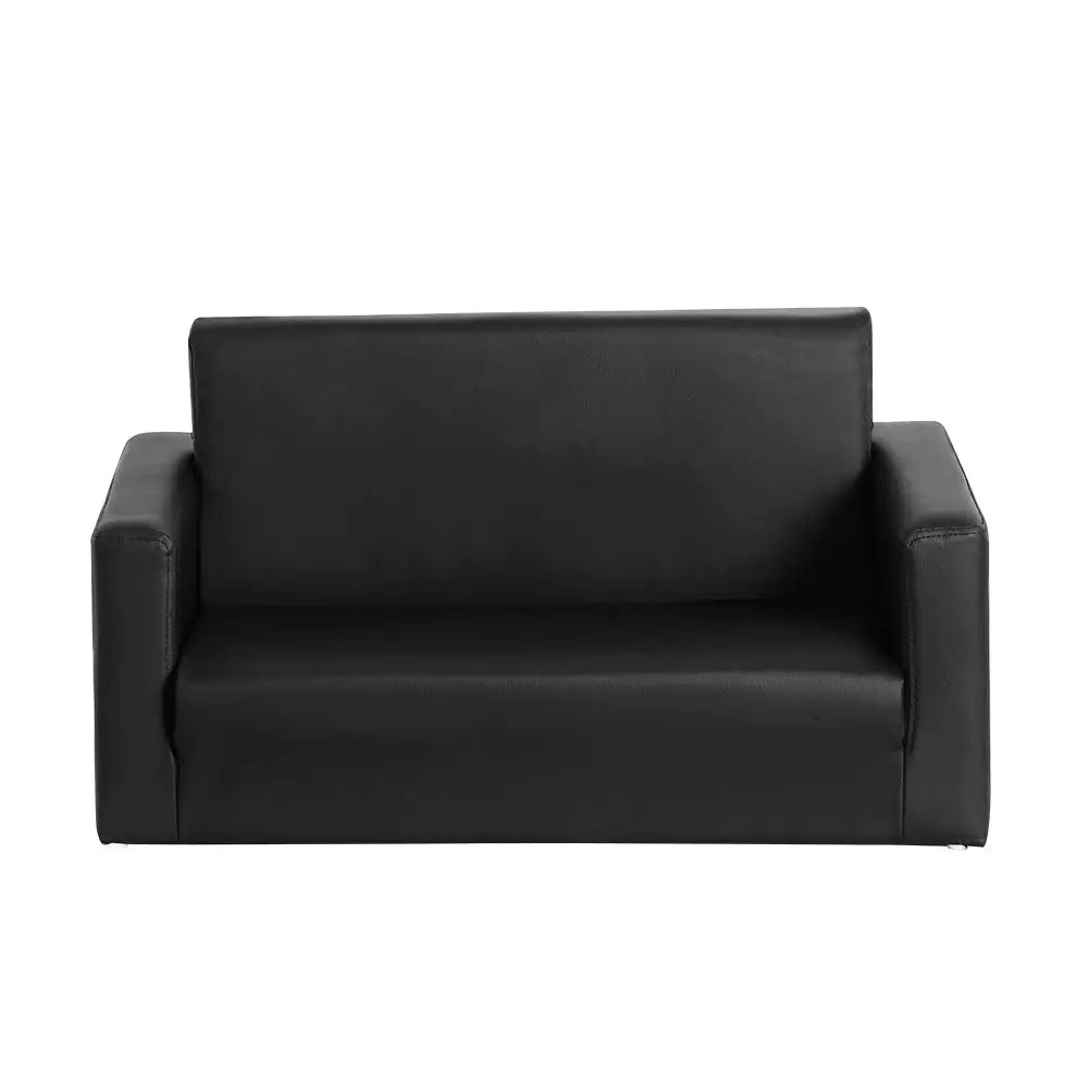 Keezi Kids Sofa 2 Seater Children Flip Open Couch PU Leather Armchair Black - Baby & Kids > Kid’s Furniture