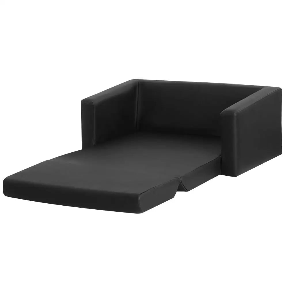 Keezi Kids Sofa 2 Seater Children Flip Open Couch PU Leather Armchair Black - Baby & Kids > Kid’s Furniture