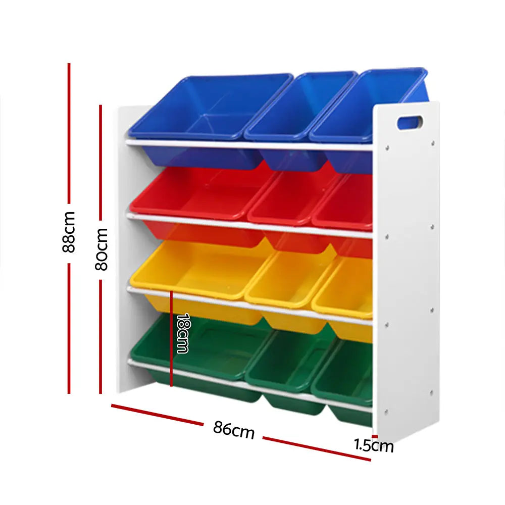 Keezi Kids Toy Box 12 Bins Bookshelf Organiser Children Storage Rack - Baby & Kids > Kid’s Furniture