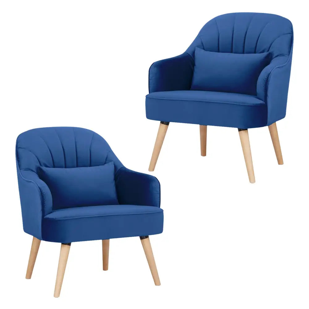 Keira Set of 2 Accent Sofa Arm Chair Fabric Uplholstered Lounge - Dark Blue - Furniture > Sofas