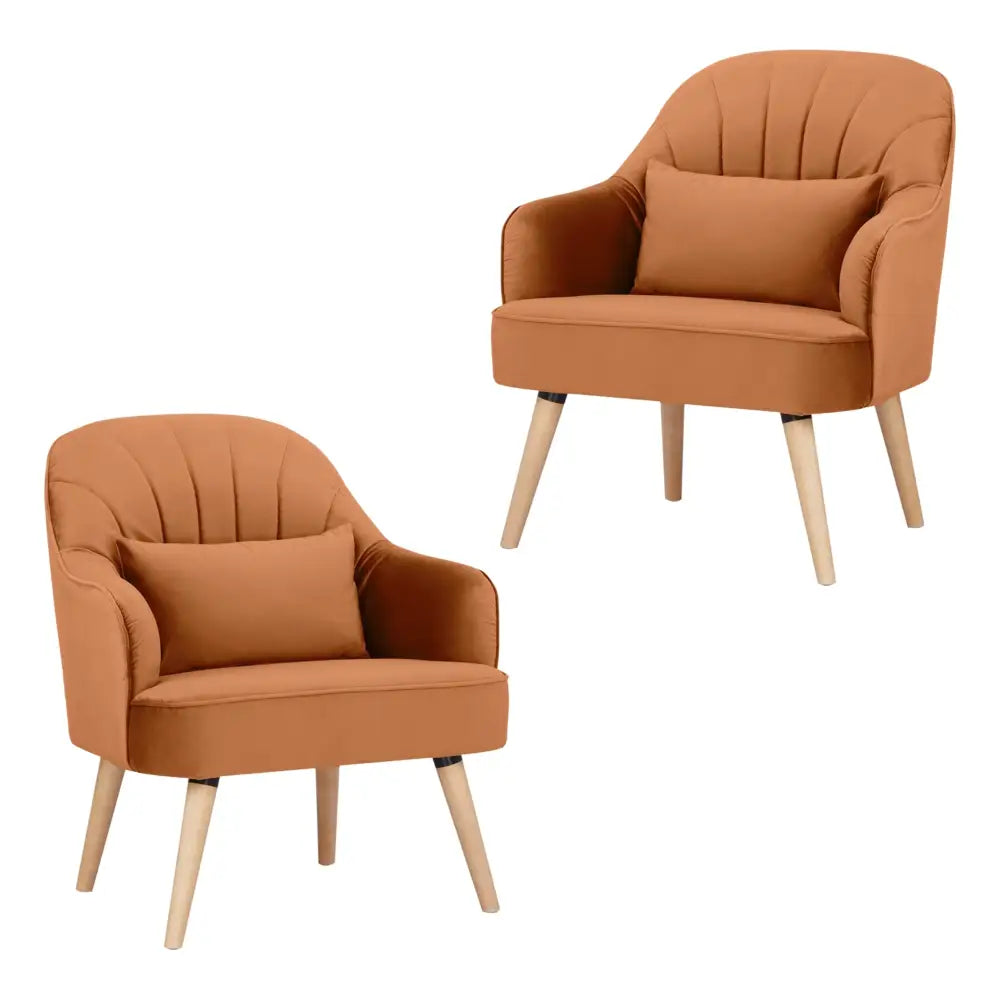 Keira Set of 2 Accent Sofa Arm Chair Fabric Uplholstered Lounge - Orange - Furniture > Sofas