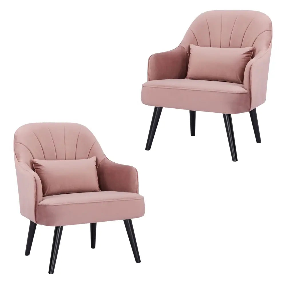 Keira Set of 2 Accent Sofa Arm Chair Fabric Uplholstered Lounge - Pink - Furniture > Sofas