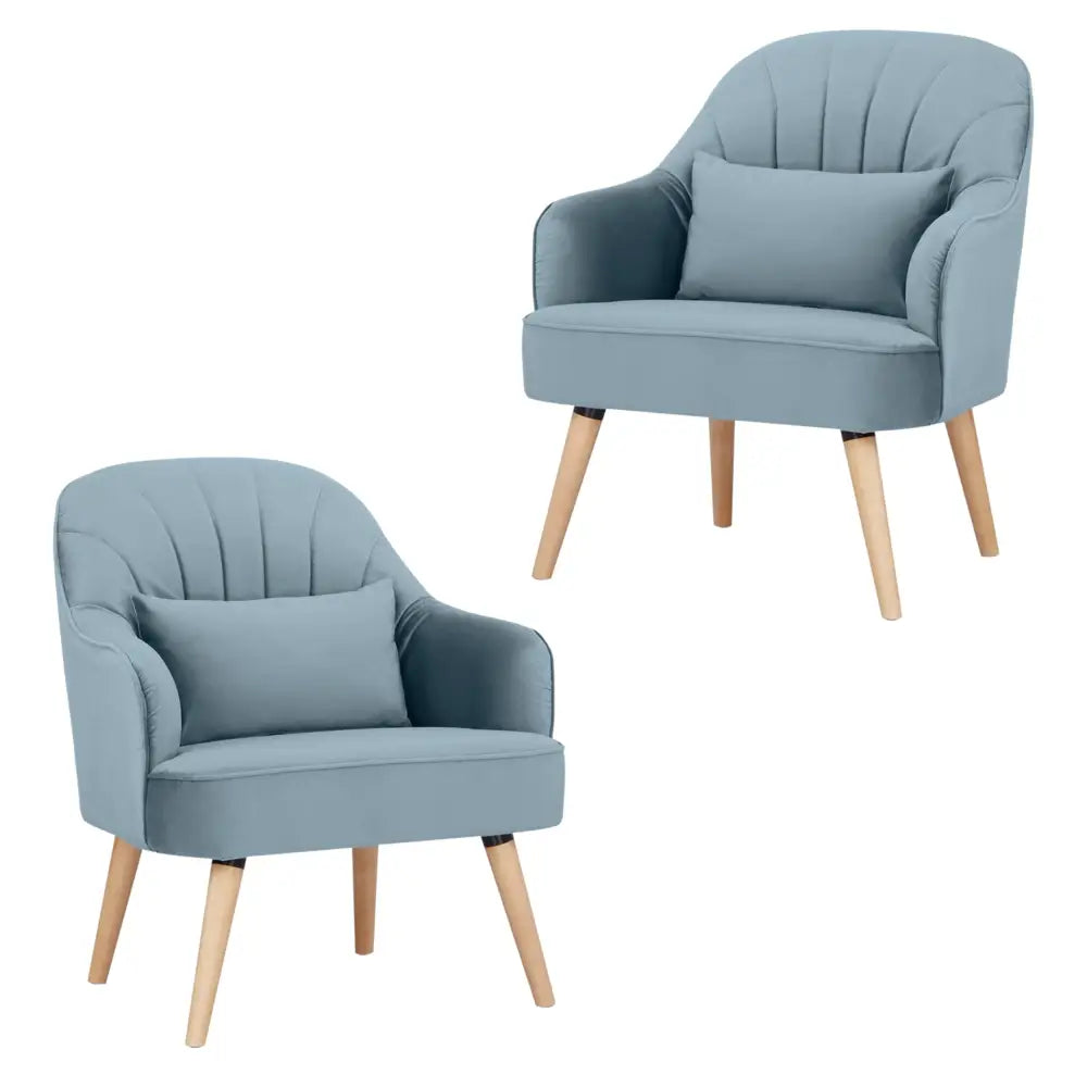Keira Set of 2 Accent Sofa Arm Chair Fabric Uplholstered Lounge - Light Blue - Furniture > Sofas