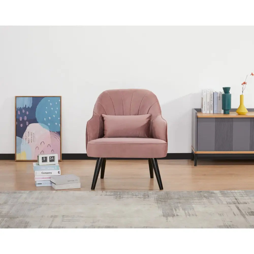 Keira Set of 2 Accent Sofa Arm Chair Fabric Uplholstered Lounge - Pink - Furniture > Sofas