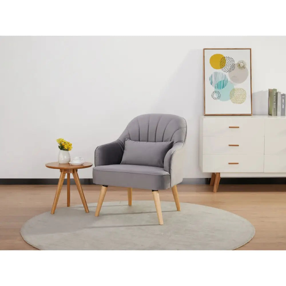 Keira Set of 2 Accent Sofa Arm Chair Fabric Uplholstered Lounge - Mid Grey - Furniture > Sofas