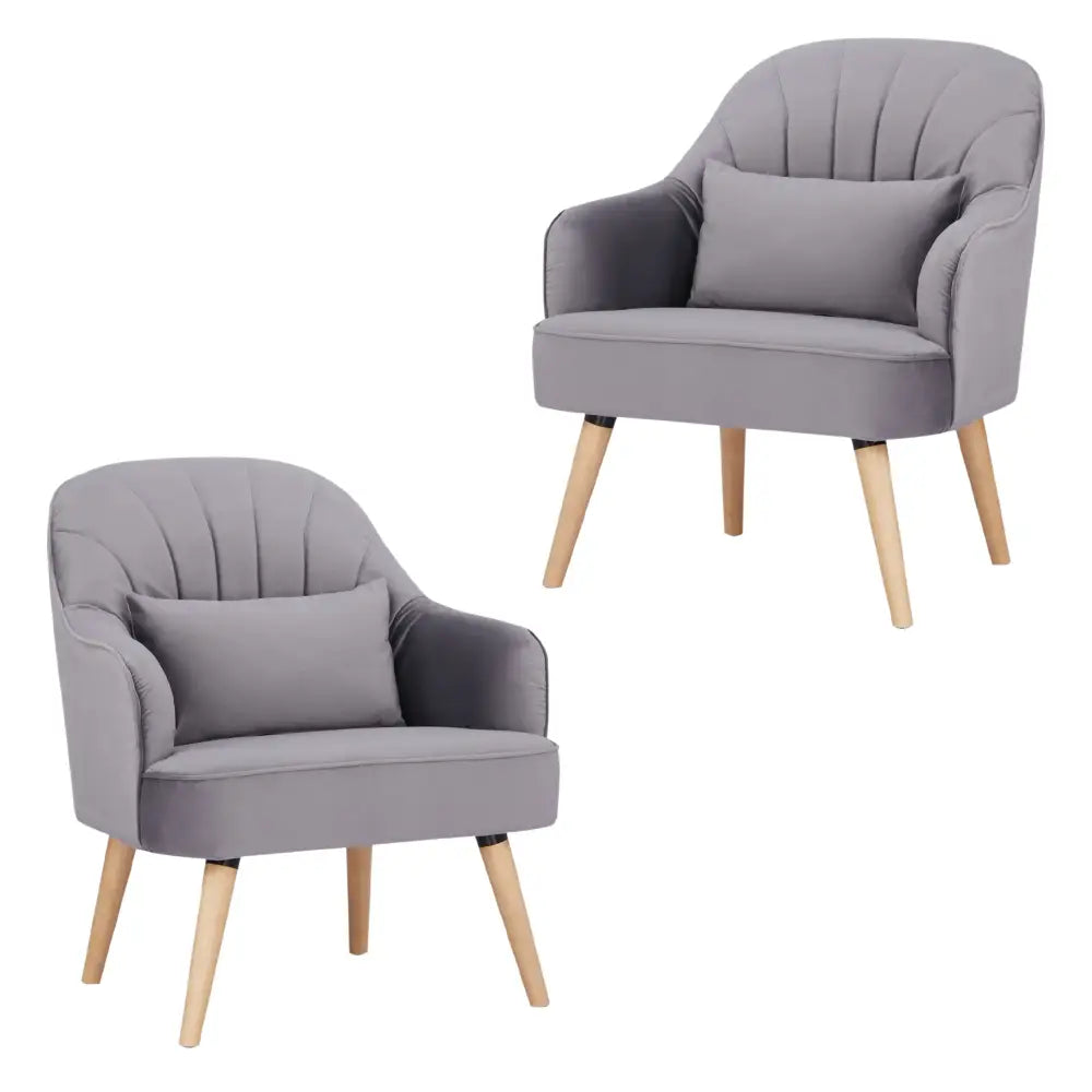 Keira Set of 2 Accent Sofa Arm Chair Fabric Uplholstered Lounge - Mid Grey - Furniture > Sofas
