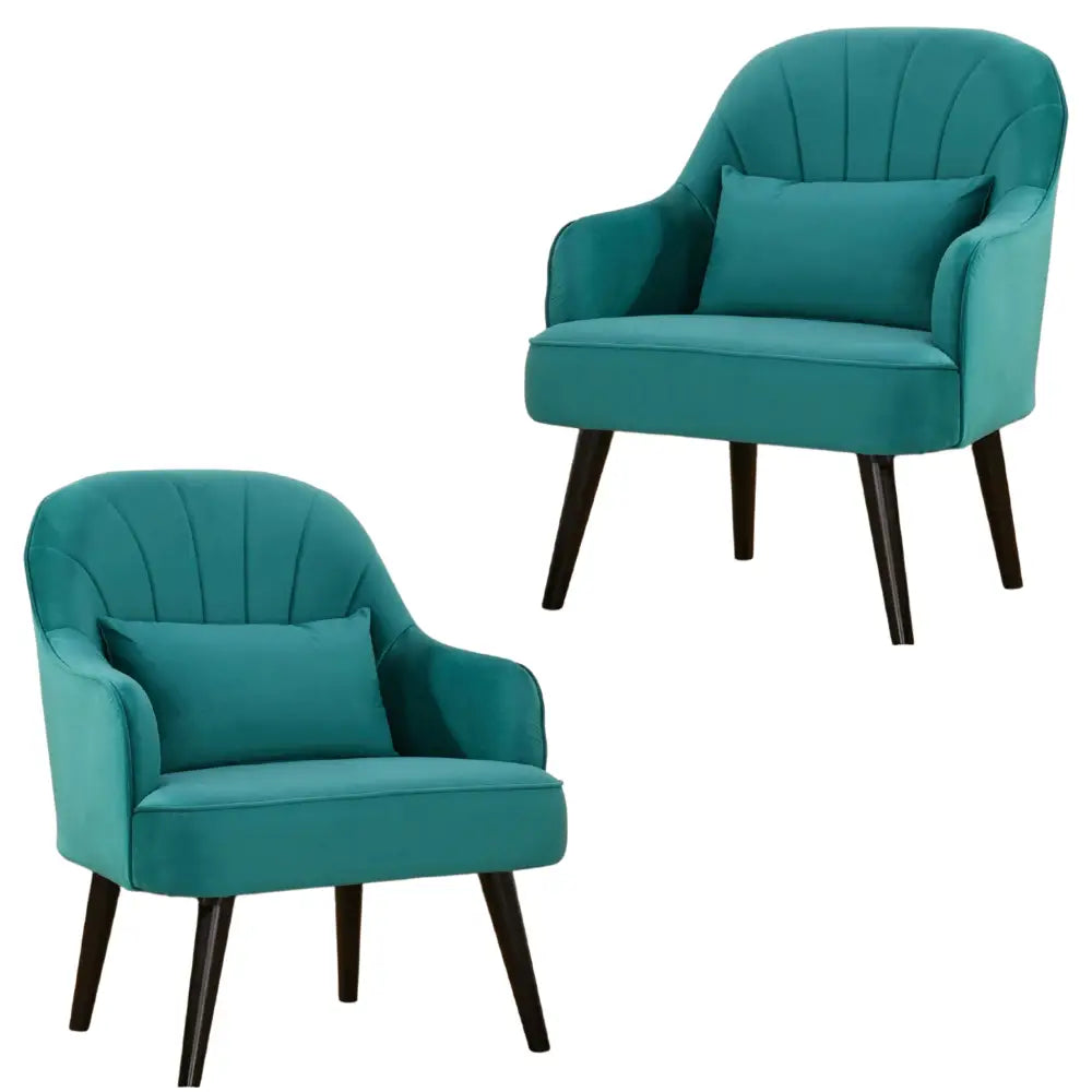 Keira Set of 2 Accent Sofa Arm Chair Fabric Uplholstered Lounge - Mid Blue - Furniture > Sofas
