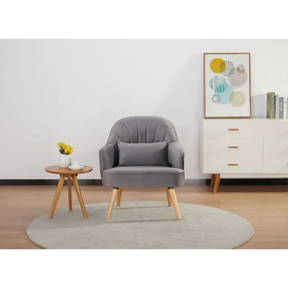 Keira Set of 2 Accent Sofa Arm Chair Fabric Uplholstered Lounge - Mid Grey - Furniture > Sofas