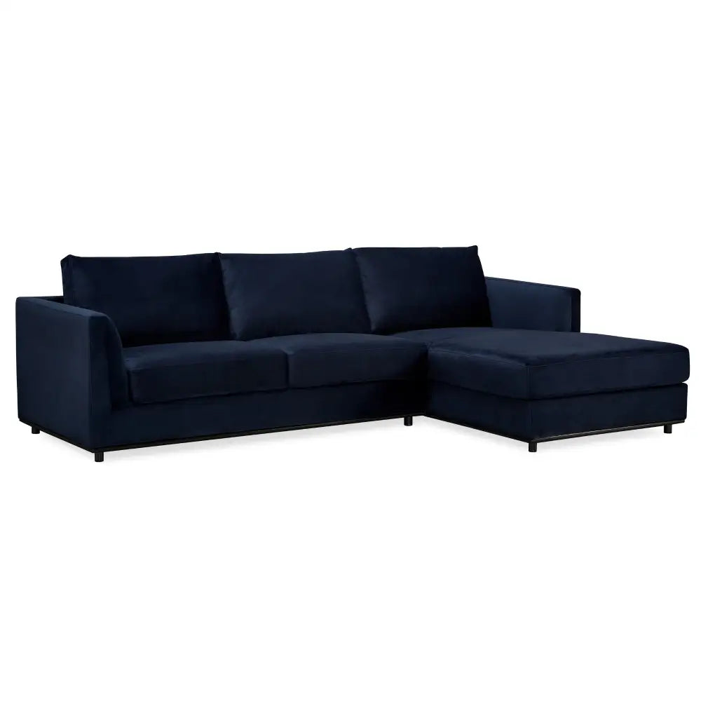 Kennedi 2 Seater Velvet Fabric Corner Sofa Lounge RHF Chaise - Navy - Furniture > Sofas