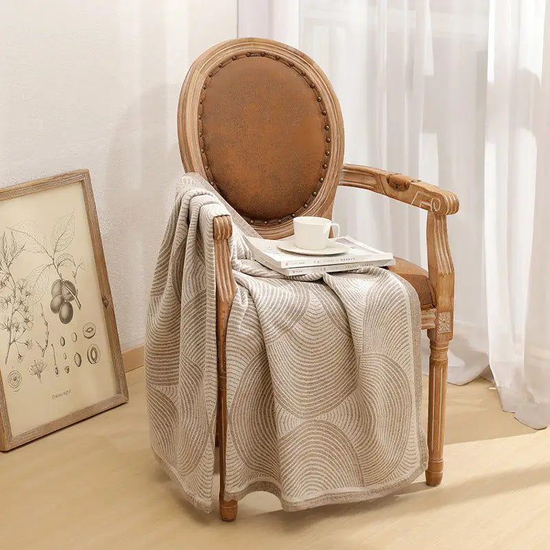 Khaki Luxurious Paisley Jacquard Throw Blanket - Soft Wool Blend with Tassels 120x150cm Lightweight Sofa & Nap Blanket