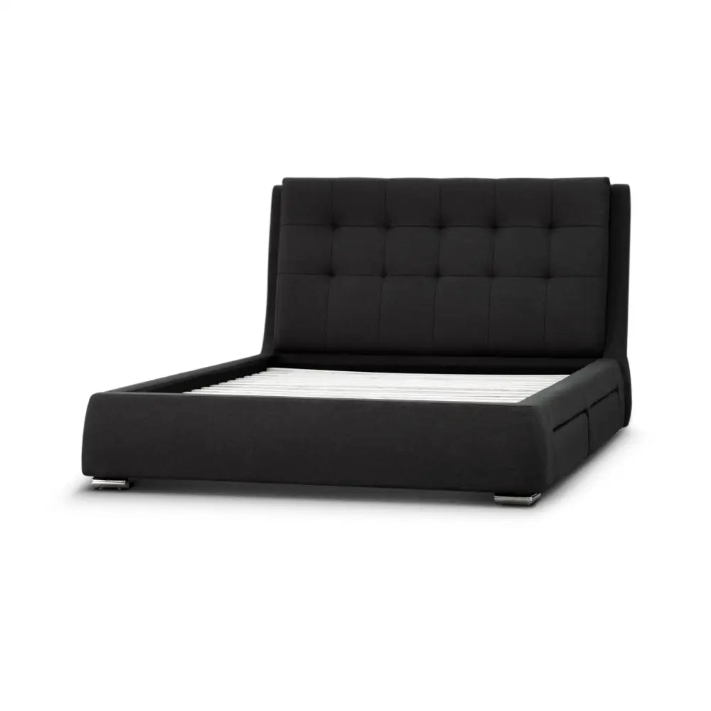 Kiama Queen Size Bed Frame Timber Mattress Base With Storage Drawers - Grey - Furniture > Bedroom > Beds & Bed Frames