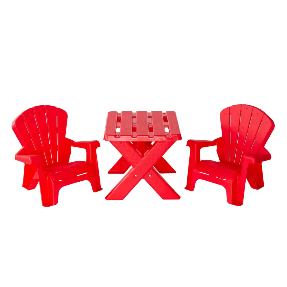 Kids Durable Table and Two Child-sized Chairs Set - Red - Home & Garden > Garden Furniture
