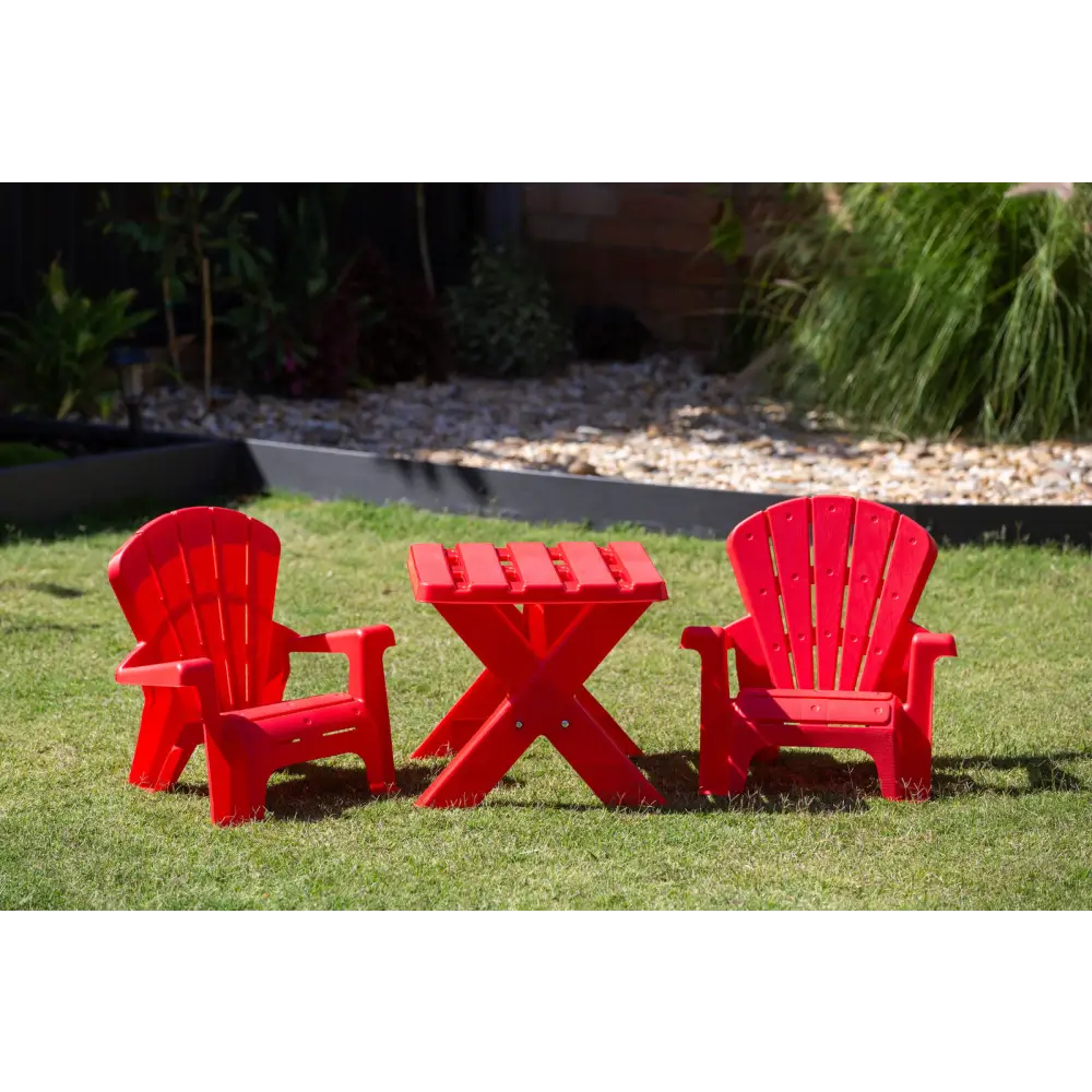 Kids Durable Table and Two Child-sized Chairs Set - Red - Home & Garden > Garden Furniture