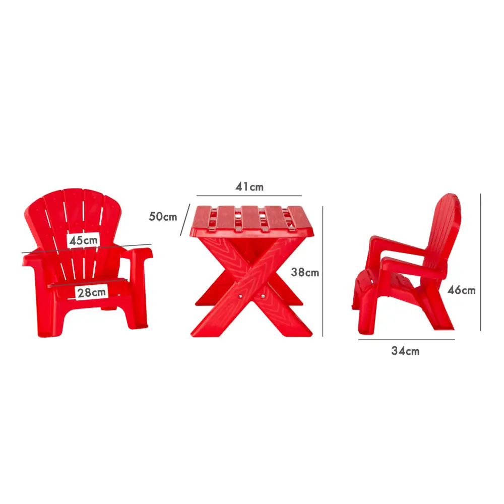 Kids Durable Table and Two Child-sized Chairs Set - Red - Home & Garden > Garden Furniture