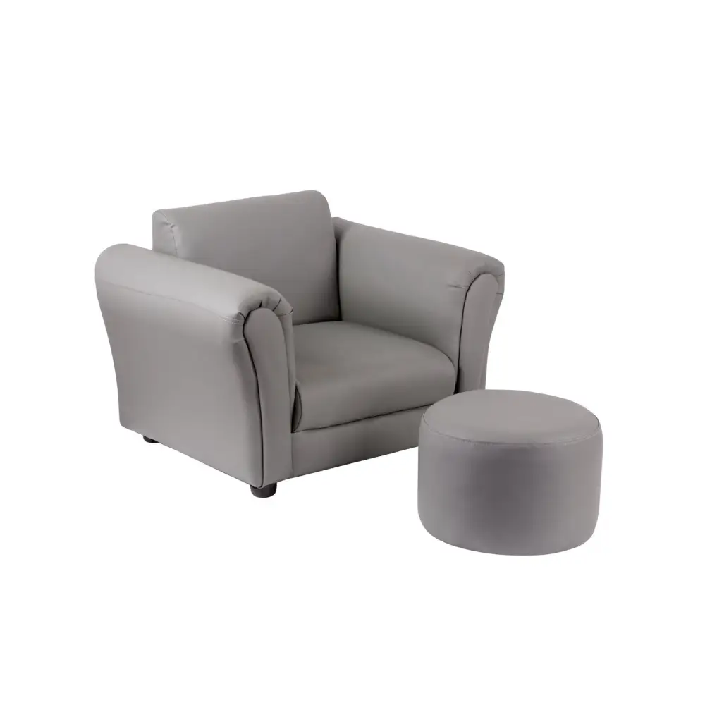 Kids Grey Couch Sofa Chair w/ Footstool in PU Leather - Baby & Kids > Kid’s Furniture