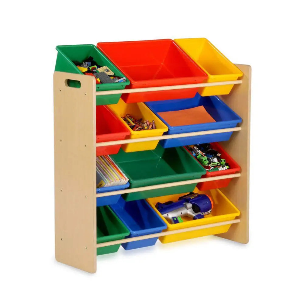 Kids Organiser Shelf Storage Rack for Toys - 12 Multicoloured Bins - Baby & Kids > Kid’s Furniture