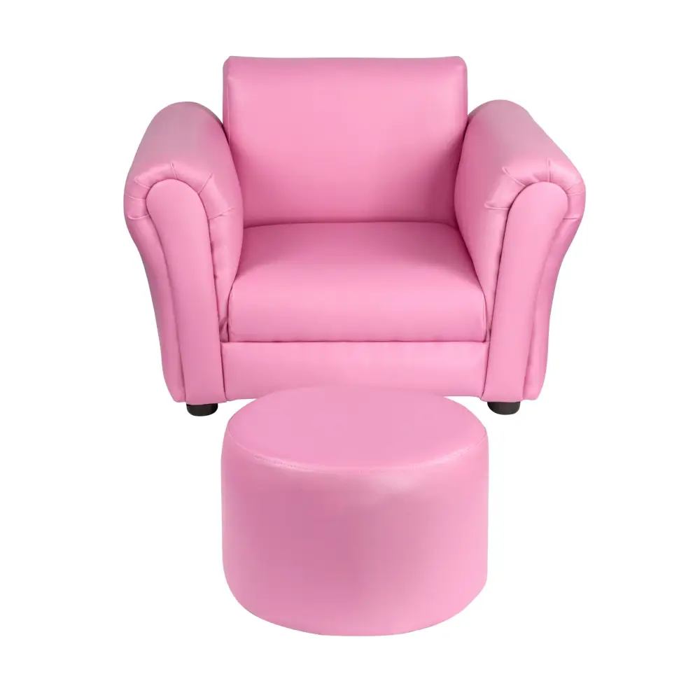 Kids Pink Couch Sofa Chair w/ Footstool in PU Leather - Baby & Kids > Kid’s Furniture