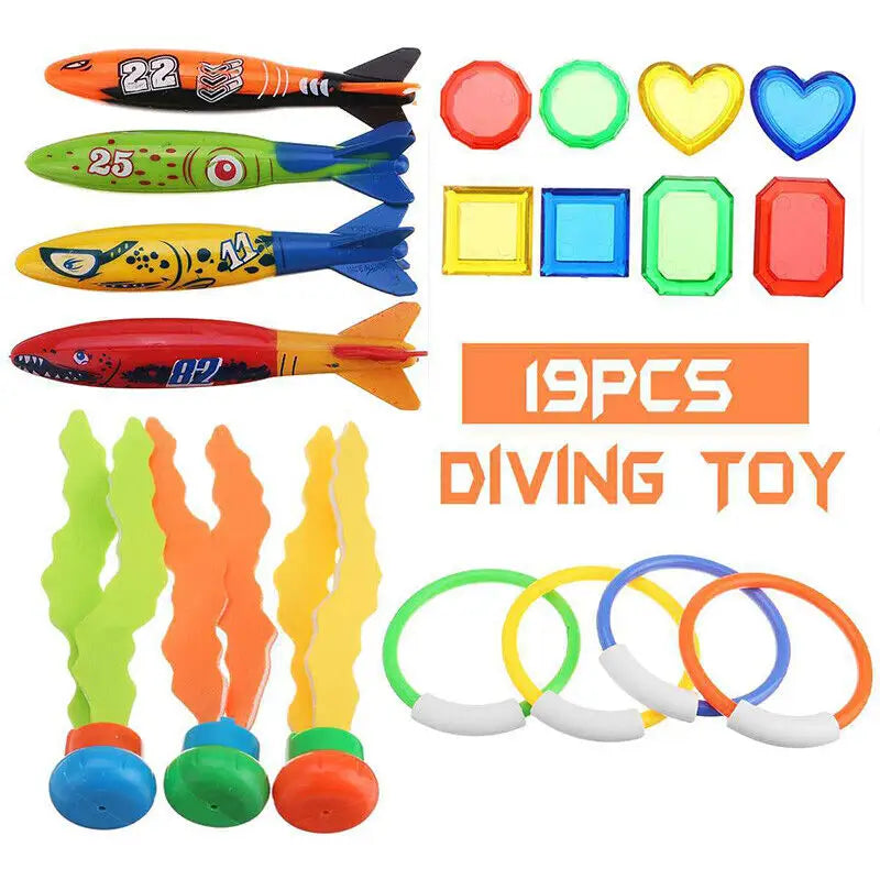 Kids Pool Diving Toys Set Underwater Games Fun Swimming Training Summer Toys - Home & Garden > Pool & Accessories