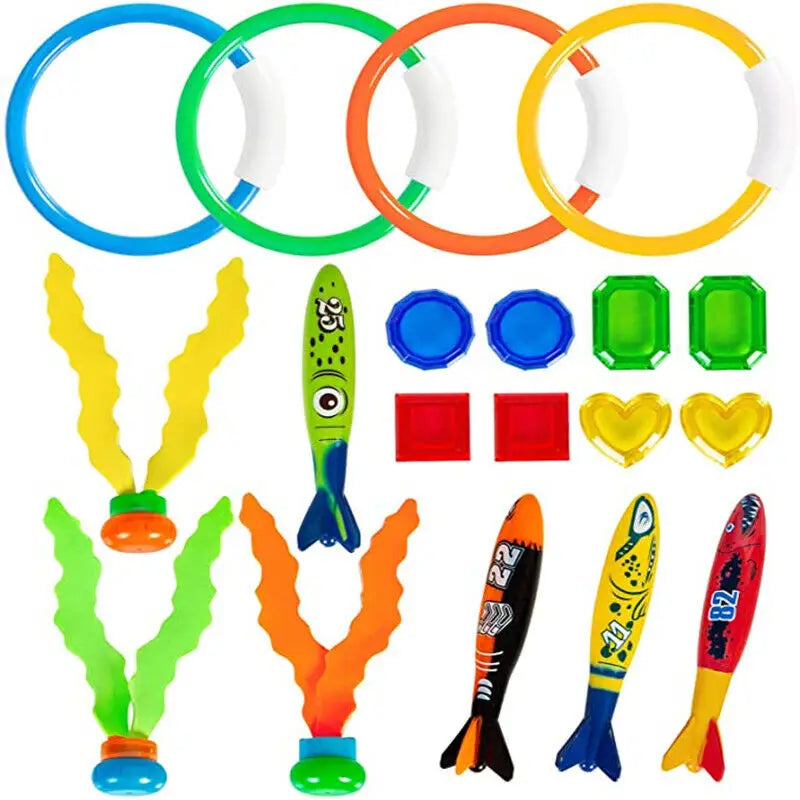Kids Pool Diving Toys Set Underwater Games Fun Swimming Training Summer Toys - Home & Garden > Pool & Accessories