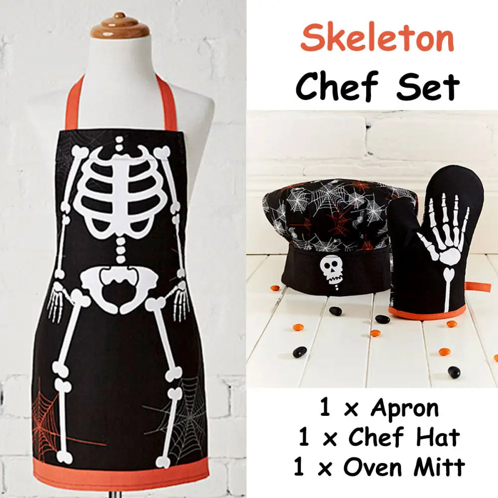 Kids Set of 3 Skeleton Halloween Children Kids Kitchen Chef Set - Home & Garden > Kitchenware