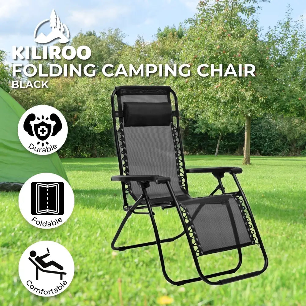 KILIROO Folding Reclining Camping Chair With Breathable Mesh (Black) KR-FC-105-QL - Home & Garden > Garden Furniture