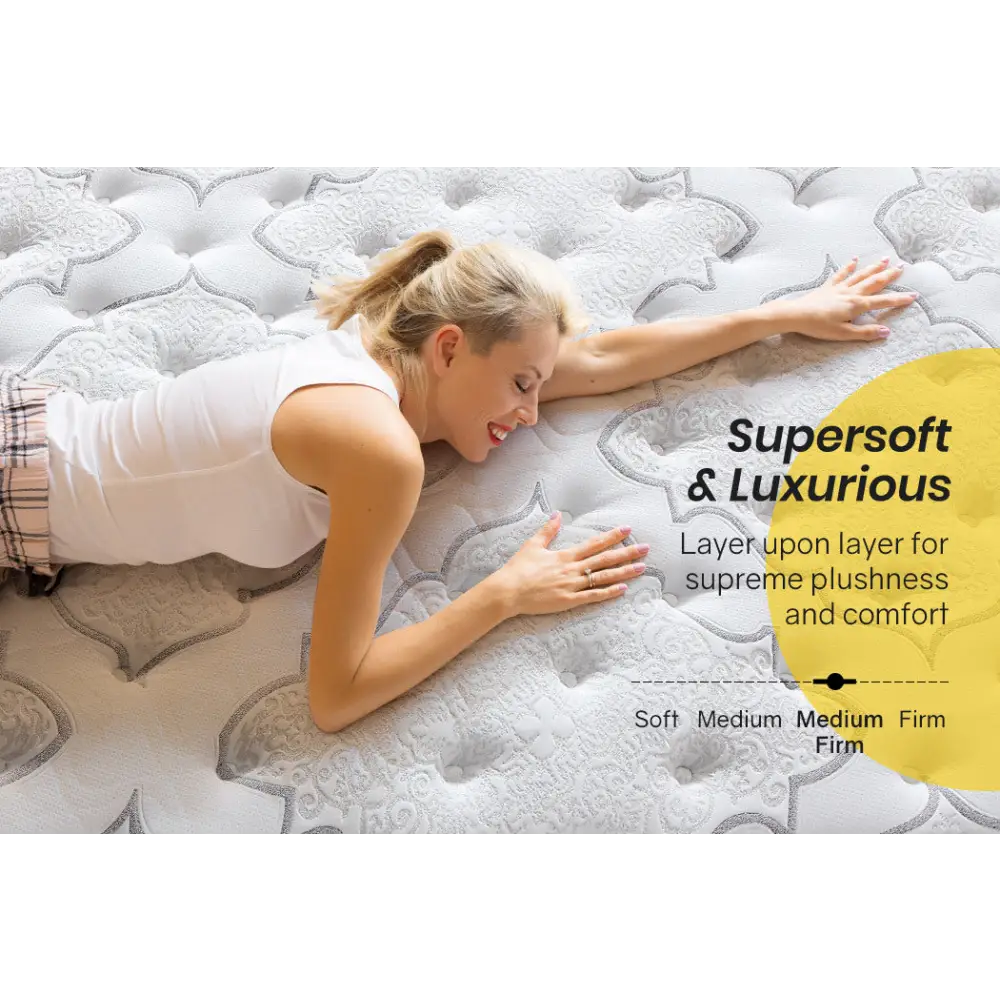KINGSTON Mattress Double Medium Firm Box Pocket Spring Memory Foam Euro Top 34CM - Furniture > Mattresses