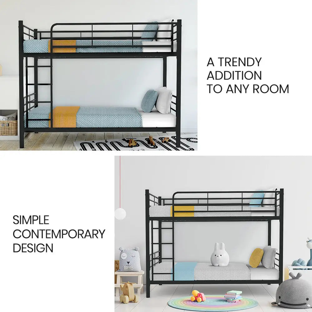 Kingston Slumber 2in1 Single Metal Bunk Bed Frame with Modular Design Dark Matte Grey - Furniture > Bedroom > Beds &